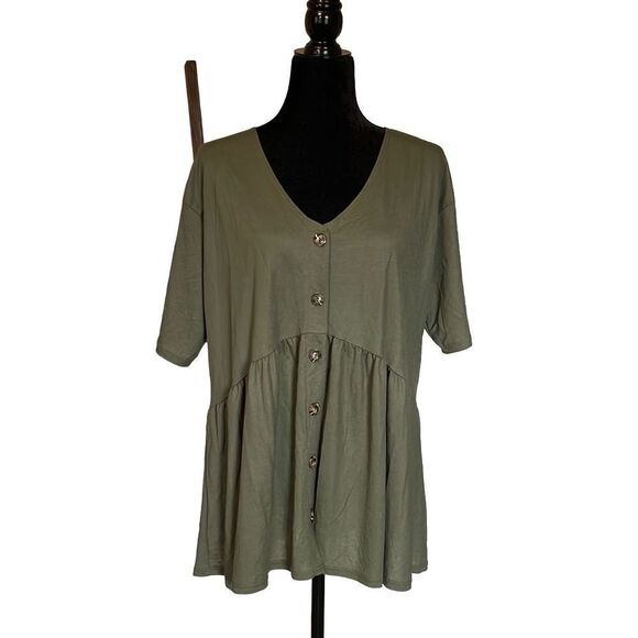 Dress Up Army Green Tiered Top - L - Picture 1 of 5